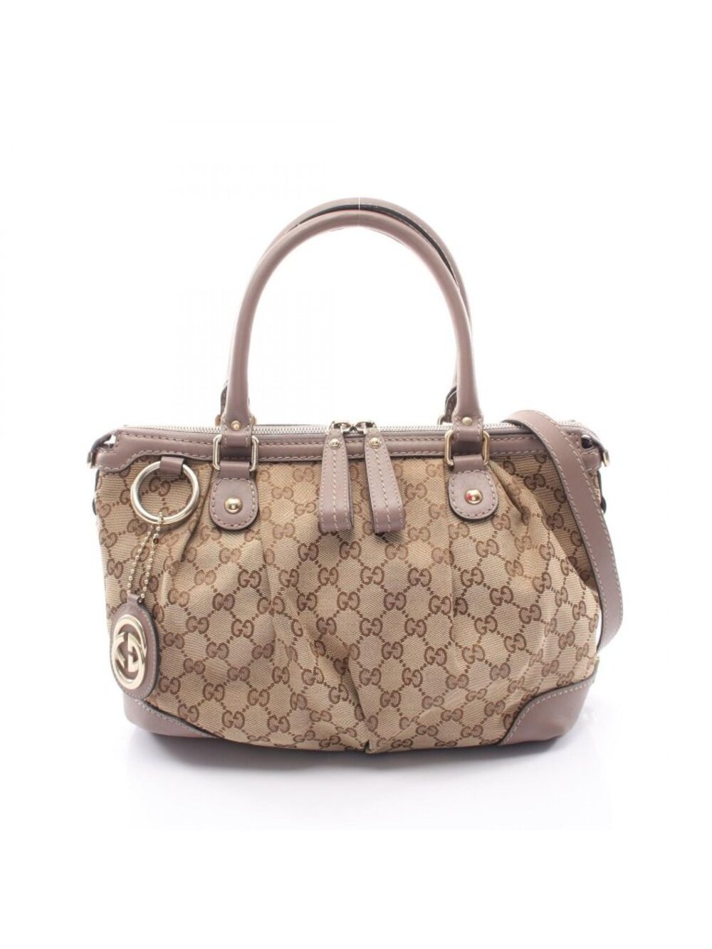 Gucci Handbag Ski GG Canvas 2-Way Beige Gray Ski Diamante Hand Bag